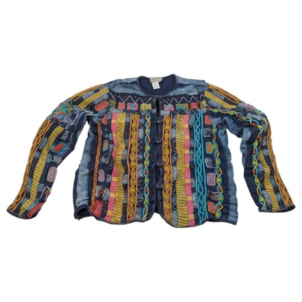 Coldwater Creek Jacket Womens L‎ Embroidered Stitched BOHO Denim Coat